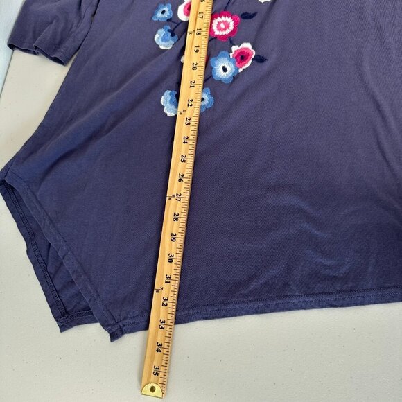 Garnet Hill Knit Tunic Top XL Floral Embroidered Asymmetrical Hem Purple - Picture 7 of 10